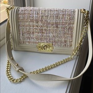 Gold and Cream Tweed Shoulder Bag 💛